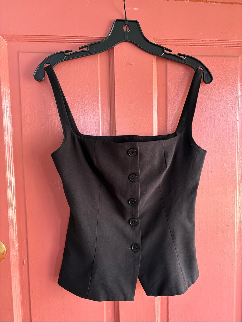 Weekday Black Button-Front Square Neck Tank Top